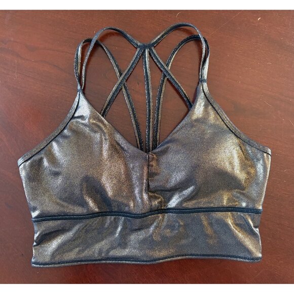 Born Primitive Metallic Strappy Sports Bra Gold/Black Shimmer Size Medium - Picture 2 of 9